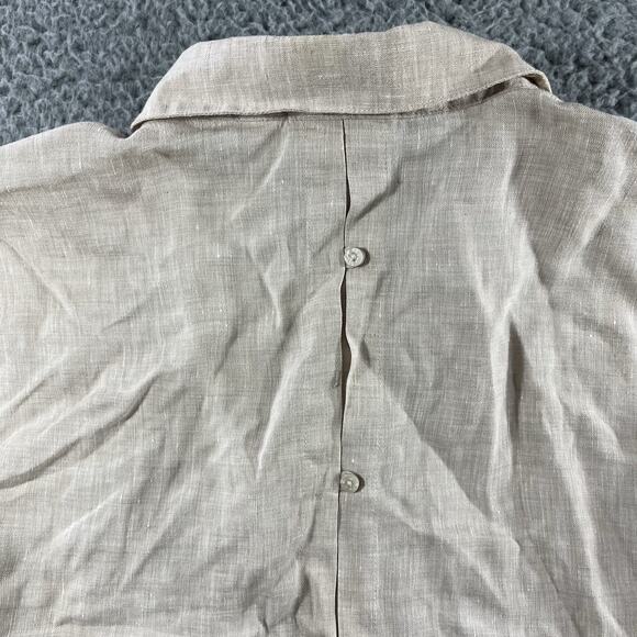 CHICOS SHIRT WOMENS 2 BEIGE NO IRON LINEN LOOP BACK TUNIC NWT NEW BUTTON UP TOP - Picture 9 of 9